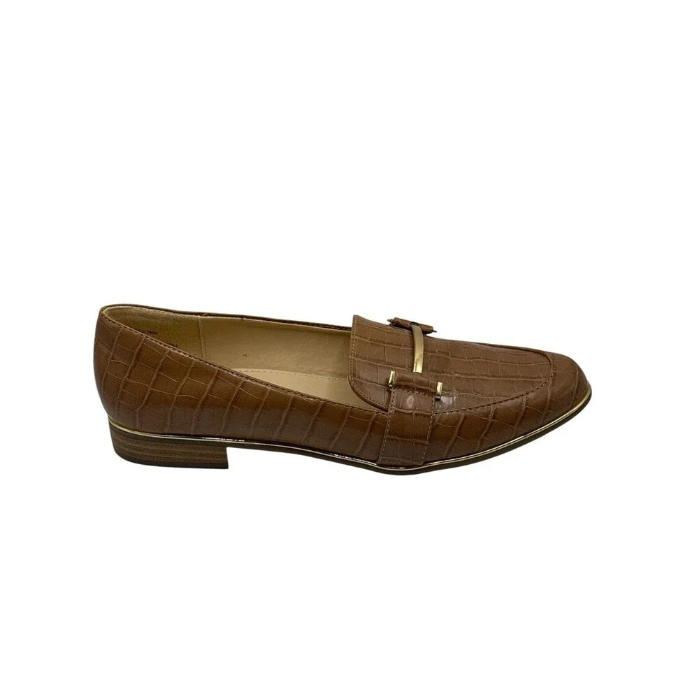 EUC Liz Claiborne Brown Croc Print Loafers w/ Gold Accents Women's Size 10M